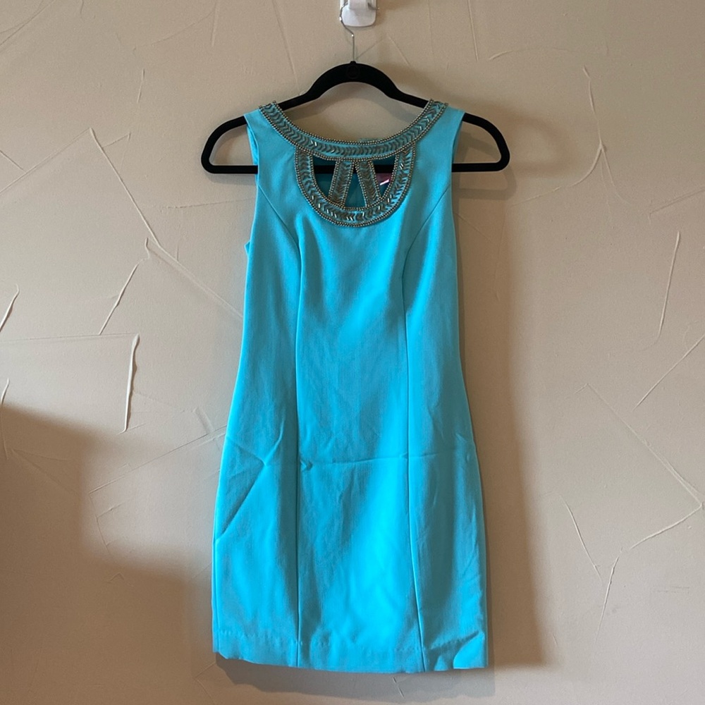 Lilly Pulitzer Baby Blue Mini Dress with Beaded Cut Out Neckline